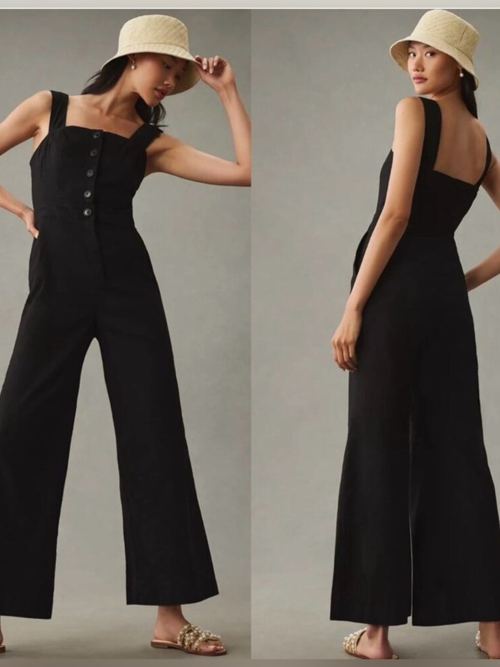 Anthropologie The Portside Button-Front Jumpsuit by Maeve: Black 10